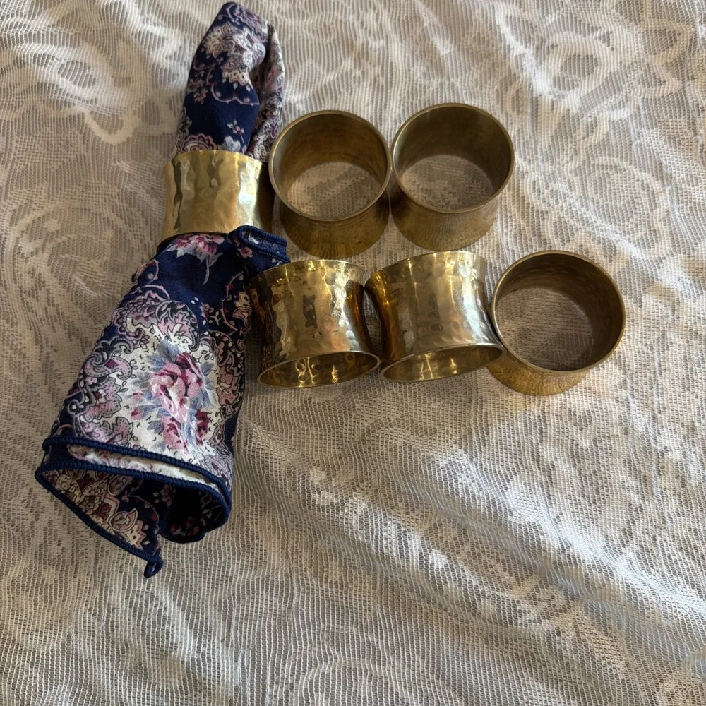 6 Hammered Brass Napkin Rings 1.5